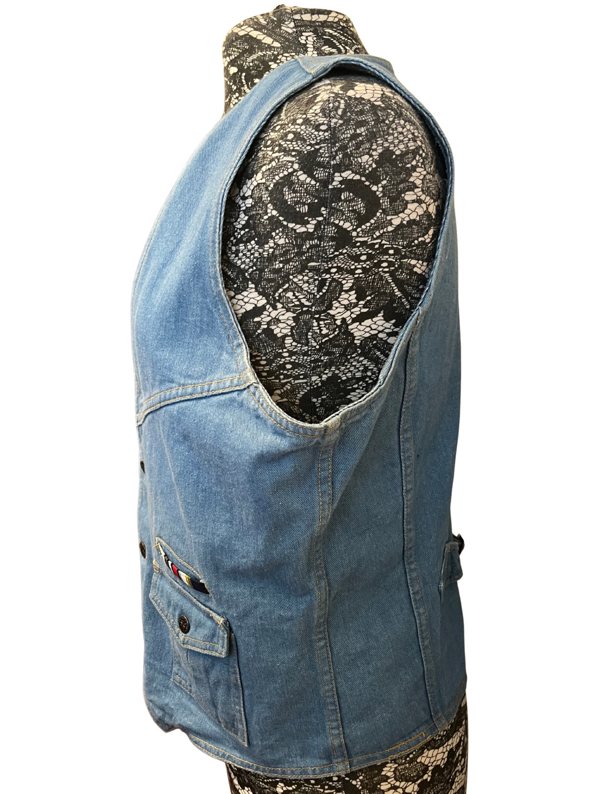 Vintage 1970s Brittania Denim Vest L Cotton Button-Front Retro Streetwear Hippy