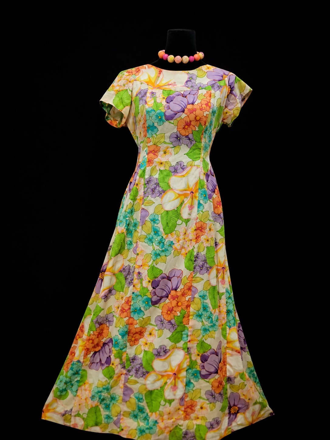 Vintage Made In Hawaii Psychedelic Floral Maxi Dress Tropical Boho Hippie