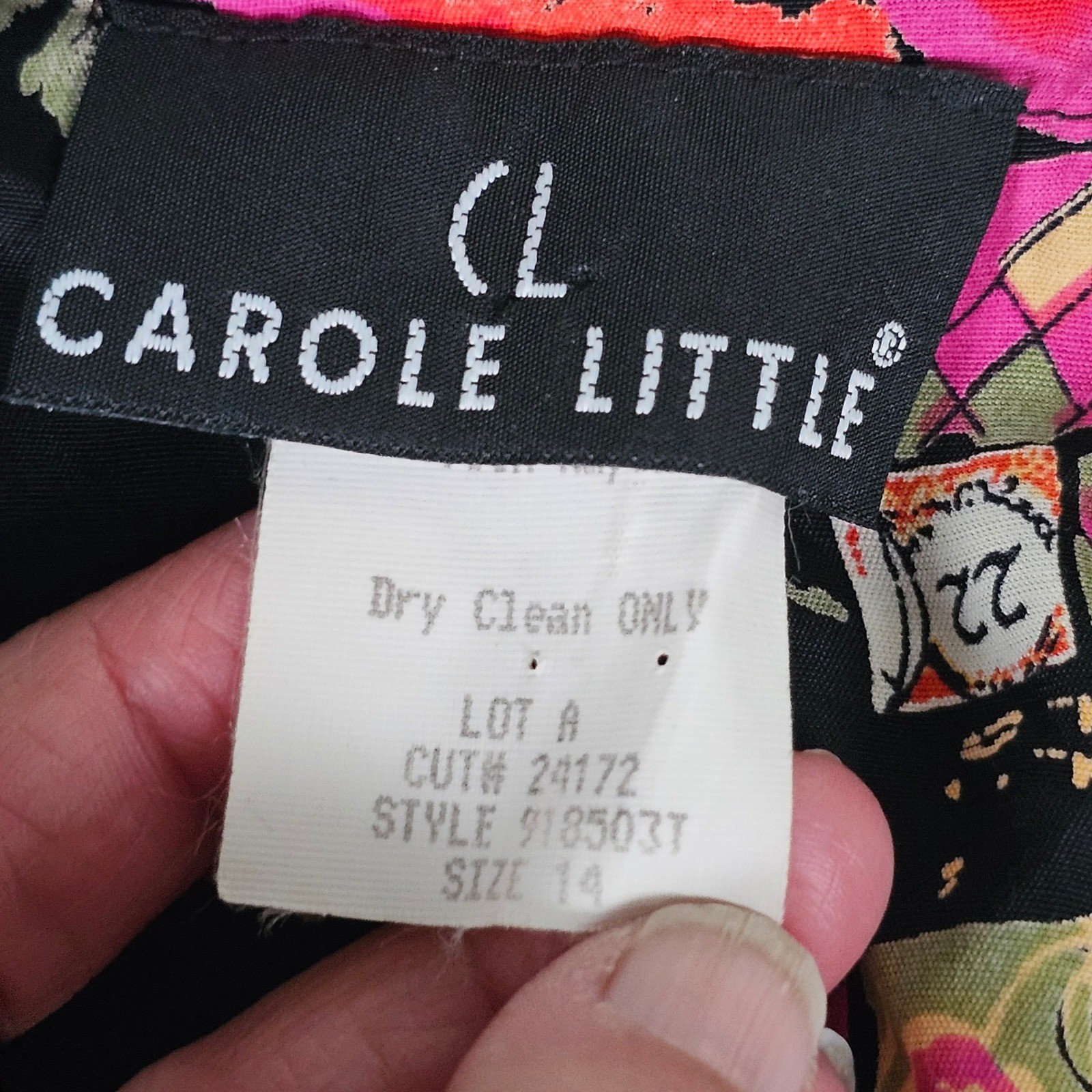 Carole Little Vintage Floral Playing Card Novelty Print Maxi Dress Black Size 14
