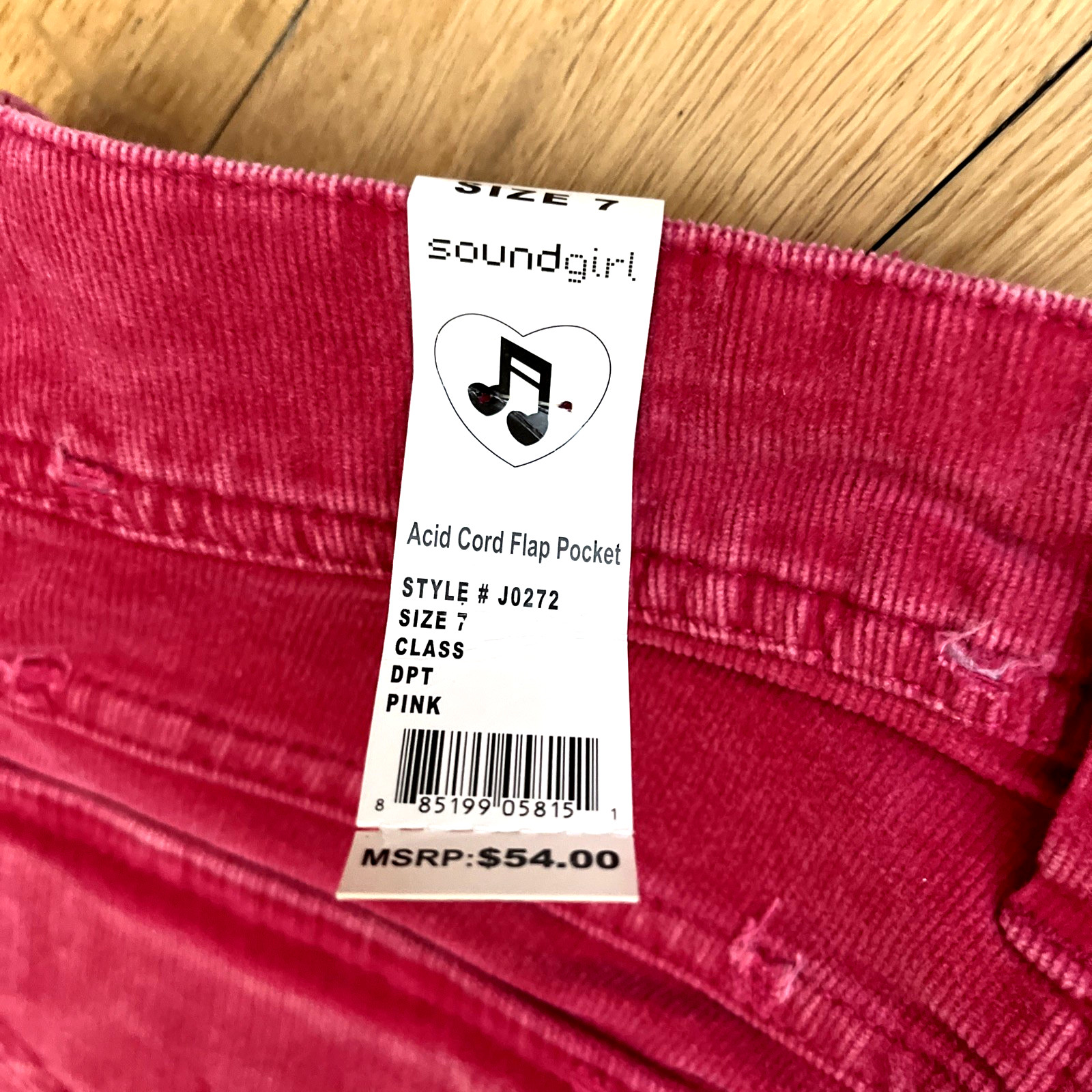 Vintage Soundgirl Pink Corduroy Skinny Leg Flared Pants Size 7 NWT Pockets Retro