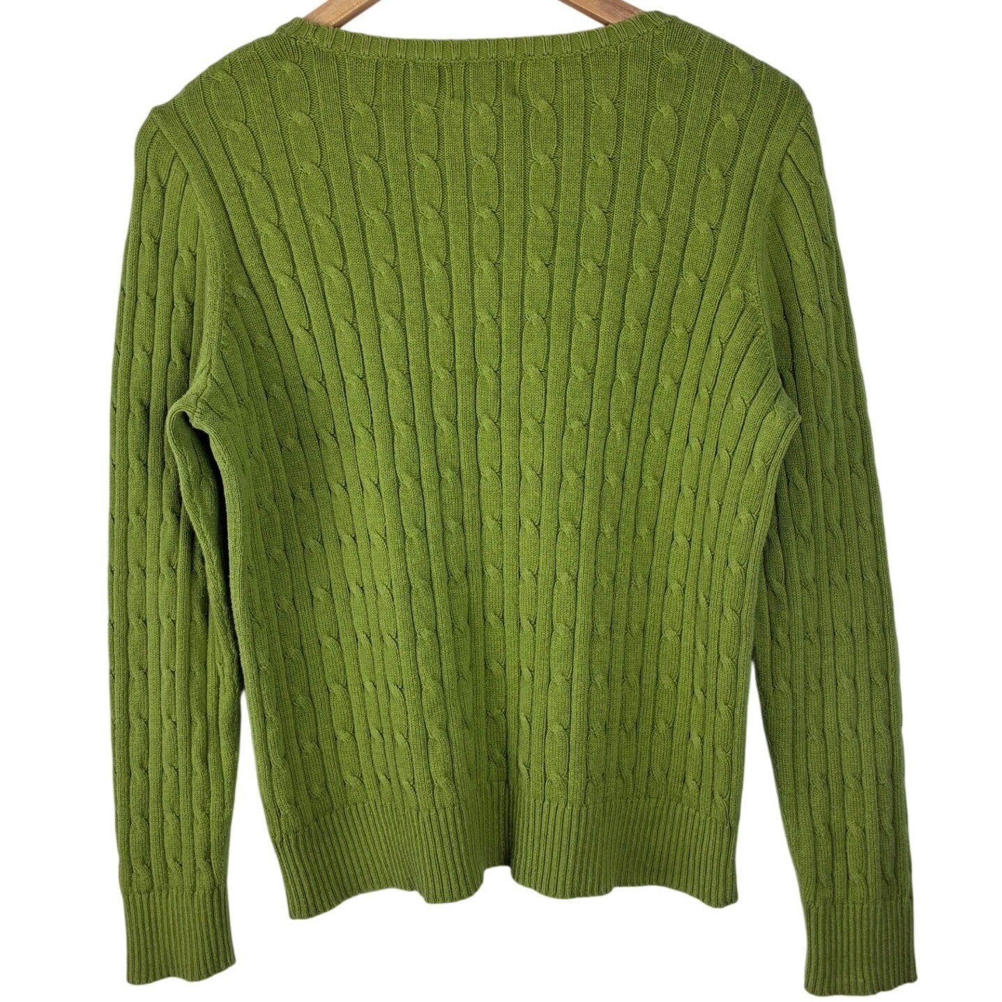 Vintage St. John’s Bay Green Cable Knit Crewneck Sweater Cotton Blend Size L