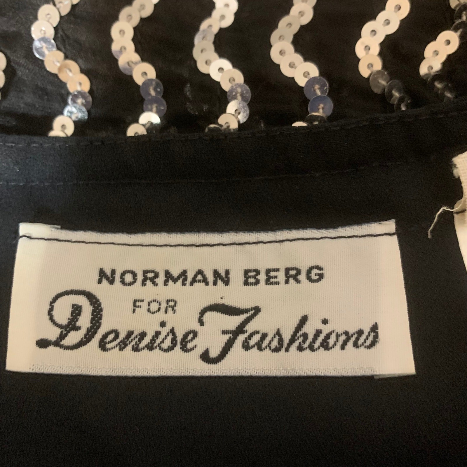 Norman Berg Denise Fashions Dress Set 7/8 Black Silver Sequin Bolero Vintage