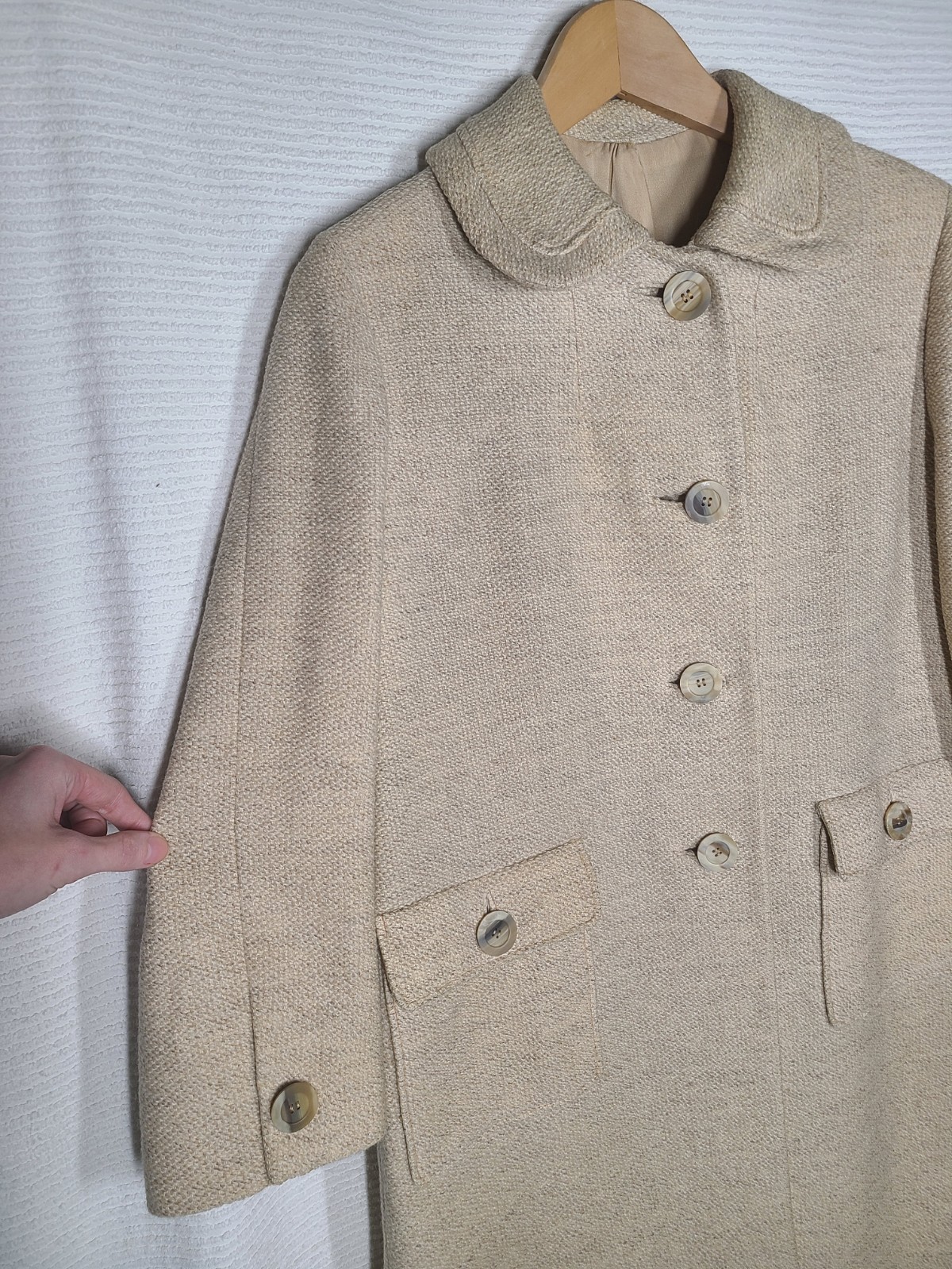 Vtg 1960s Tweed Women’s Coat Mod 100% Wool Silk Lined Medium Davidow Beige Tan