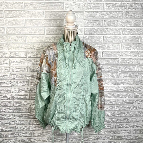 Vintage Athletic Works Lightweight Windbreaker Green Brown Blue White Size Large