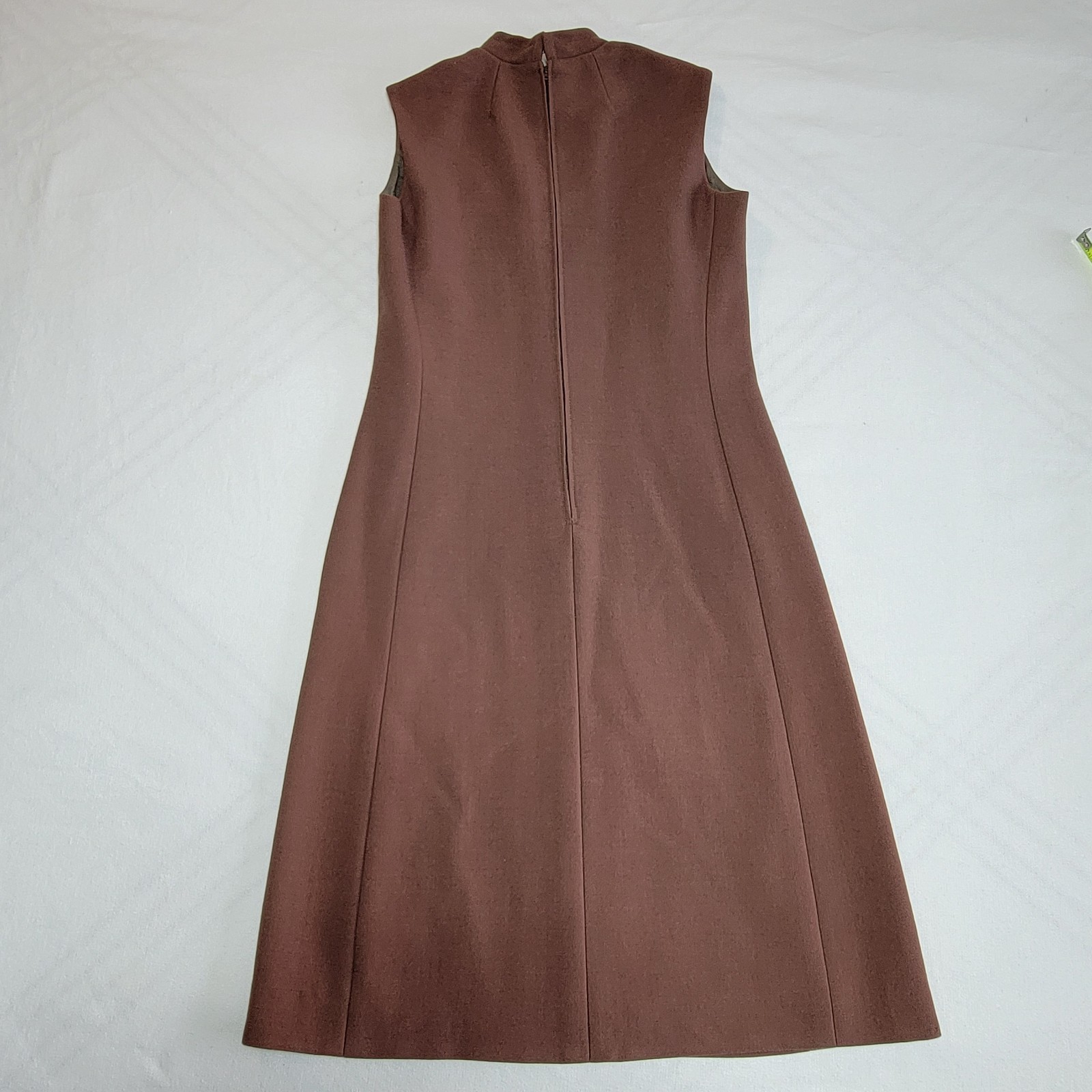 Vintage 70s Brown Sleeveless Midi Dress A-line Women Size 10/M Tailored