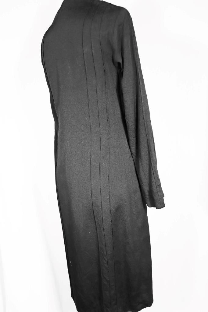 Rare Vintage French 1930’s Long Black Rayon Crepe Evening Coat Size Medium