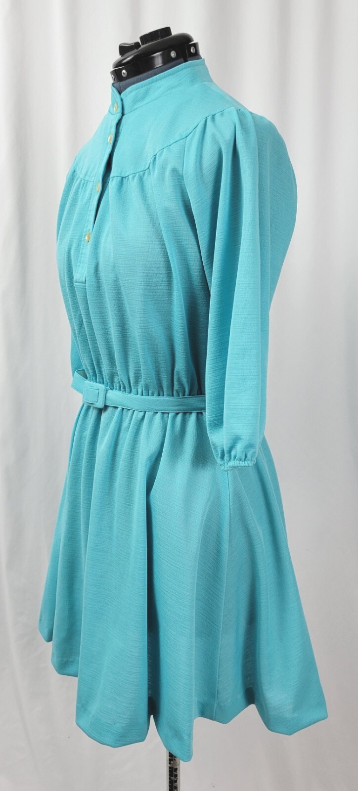 Vtg Ms Sugar Turquoise Dress w Elastic Waist/Rounded Yoke/Raglan Sleeves M/L?