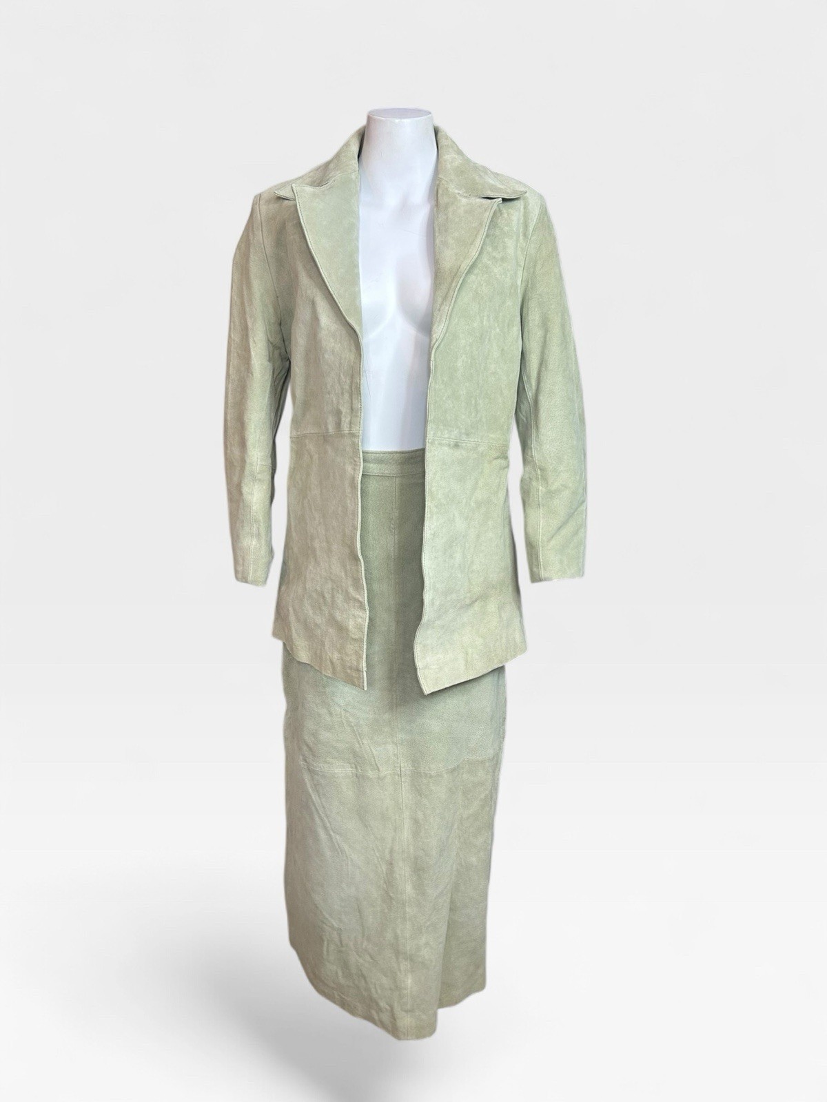 Vintage Lew Magram 2 Pc Skirt Suit Sz 6, Leather/ Suede, Green
