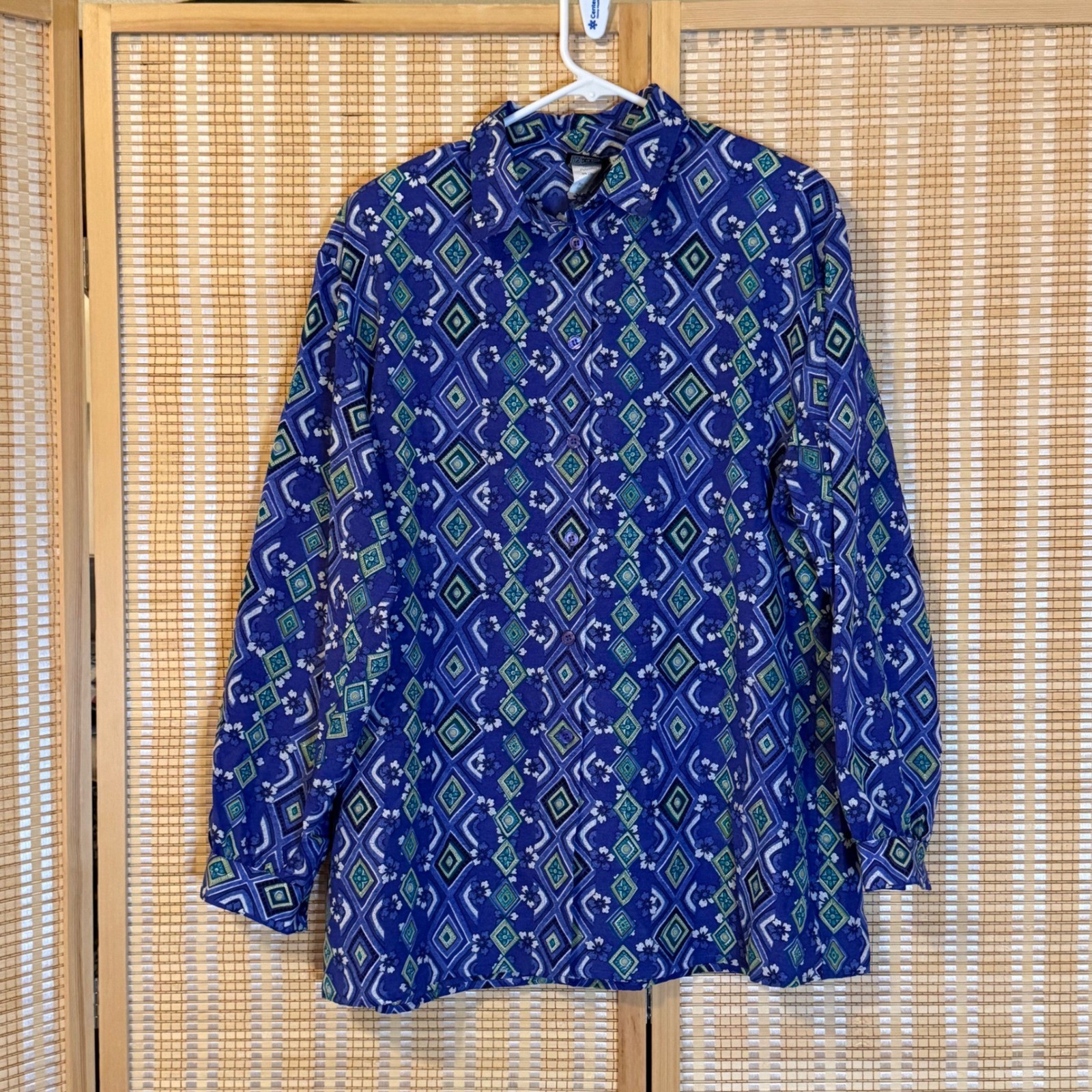 Pyke LTD Vintage Purple Geometric Diamond Floral Button Down Blouse Size 16