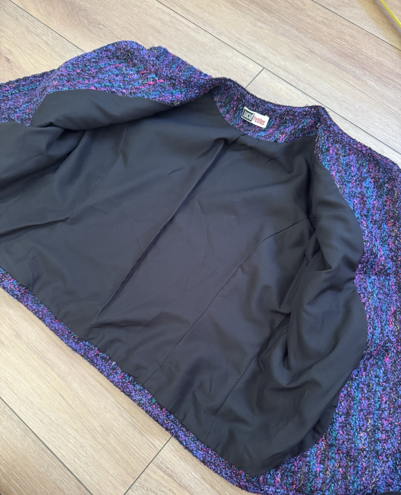 Vintage 80s Lucia Petites Purple Tweed Cropped Blazer Large Multicolored Bouclé