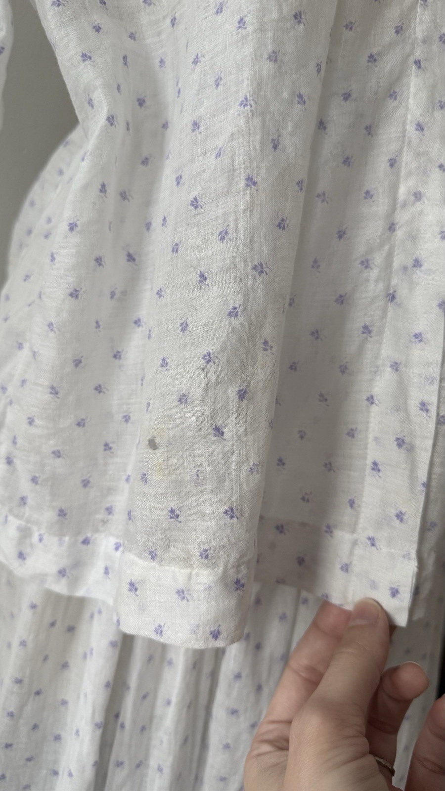 Antique Edwardian Sheer Lavender Sprig Print Cotton 2 Pc. Dress/Skirt Set 1920s