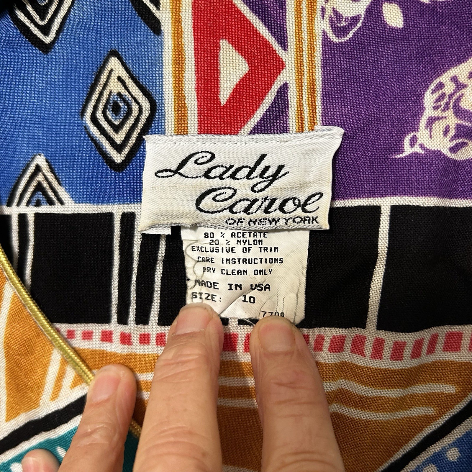 VINTAGE LADY CAROL OF NEW YORK OPEN FRONT Jacket Blazer Multicolored Abstract 10