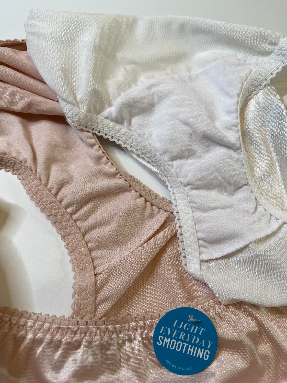 TWO VANITY FAIR Liquid NYLON PANTIES Size 5XL WHITE & PINK Shiny Second Skin 5X