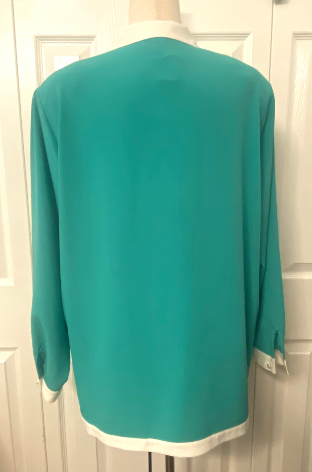 New Vintage Da-Rue California Women’s 18 Blouse Button Dagger Collar Teal Green