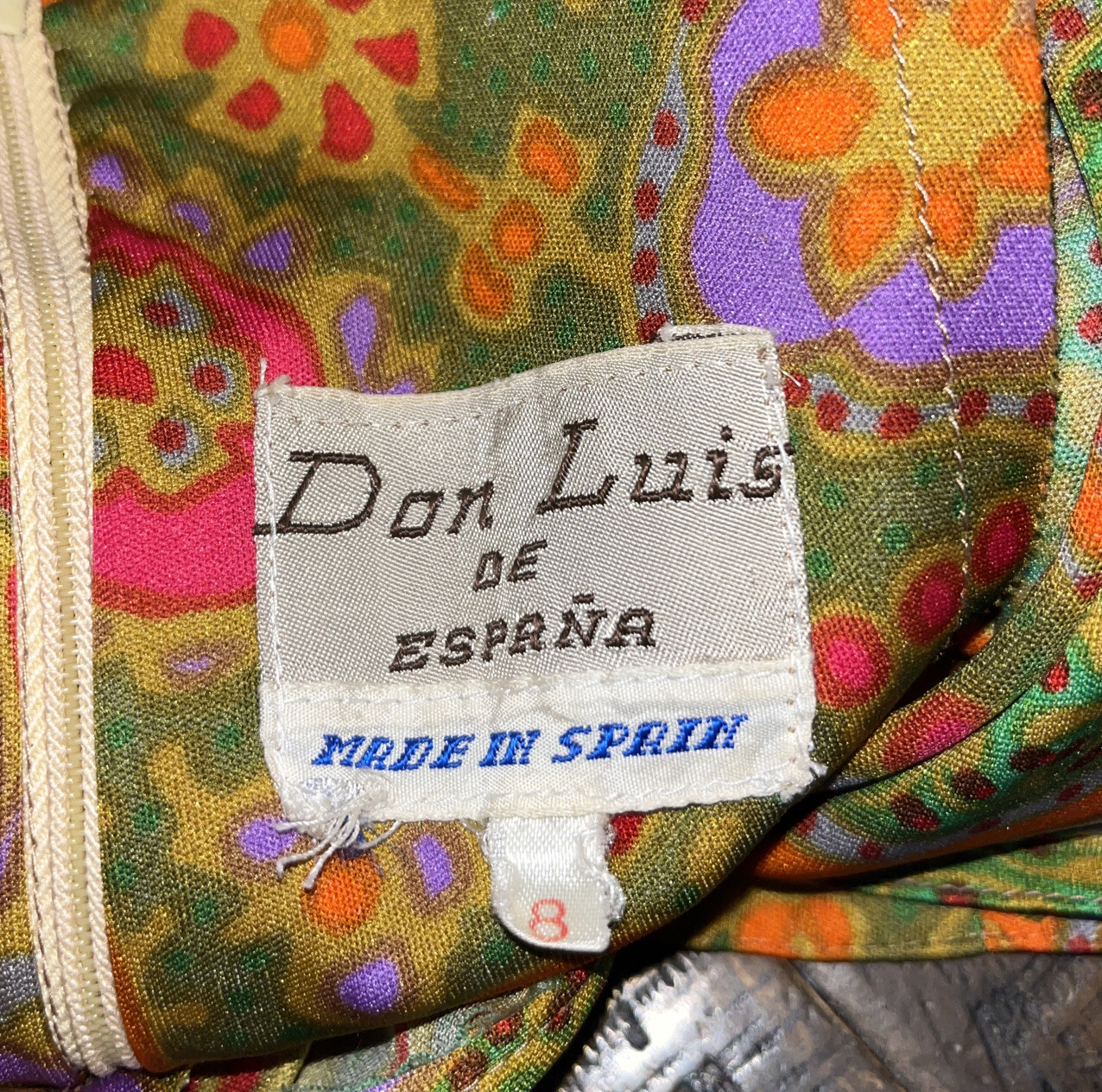 Don Luis De España Mod 60s / 70s Vtg Multicolored Floral Paisley Maxi Dress 8