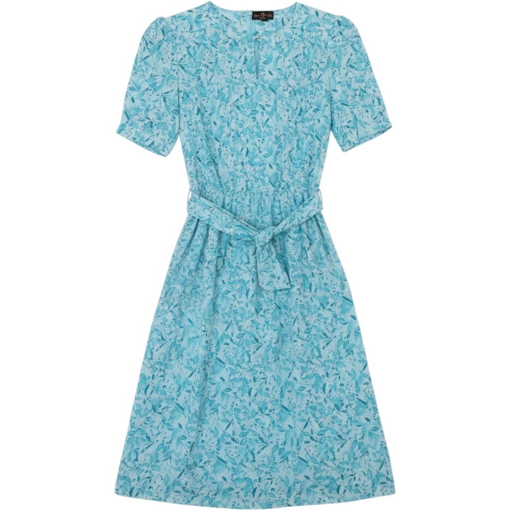 Pellini Petites Von Bramlett Vintage Teal Leaf Print Midi Dress Blue 5/6 Petite
