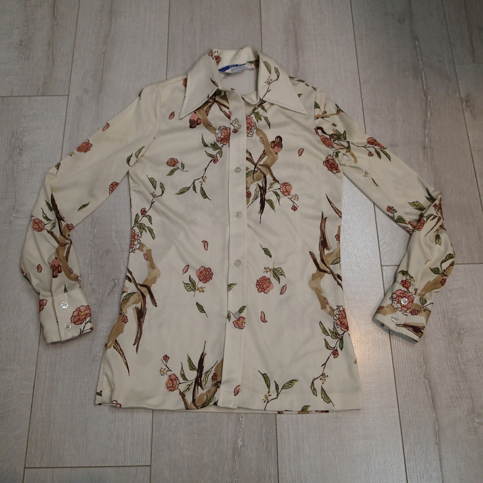 70’s VTG Women’s Knit Editions by Ship 'N Shore AOP Birds floral Blouse sz 8 top