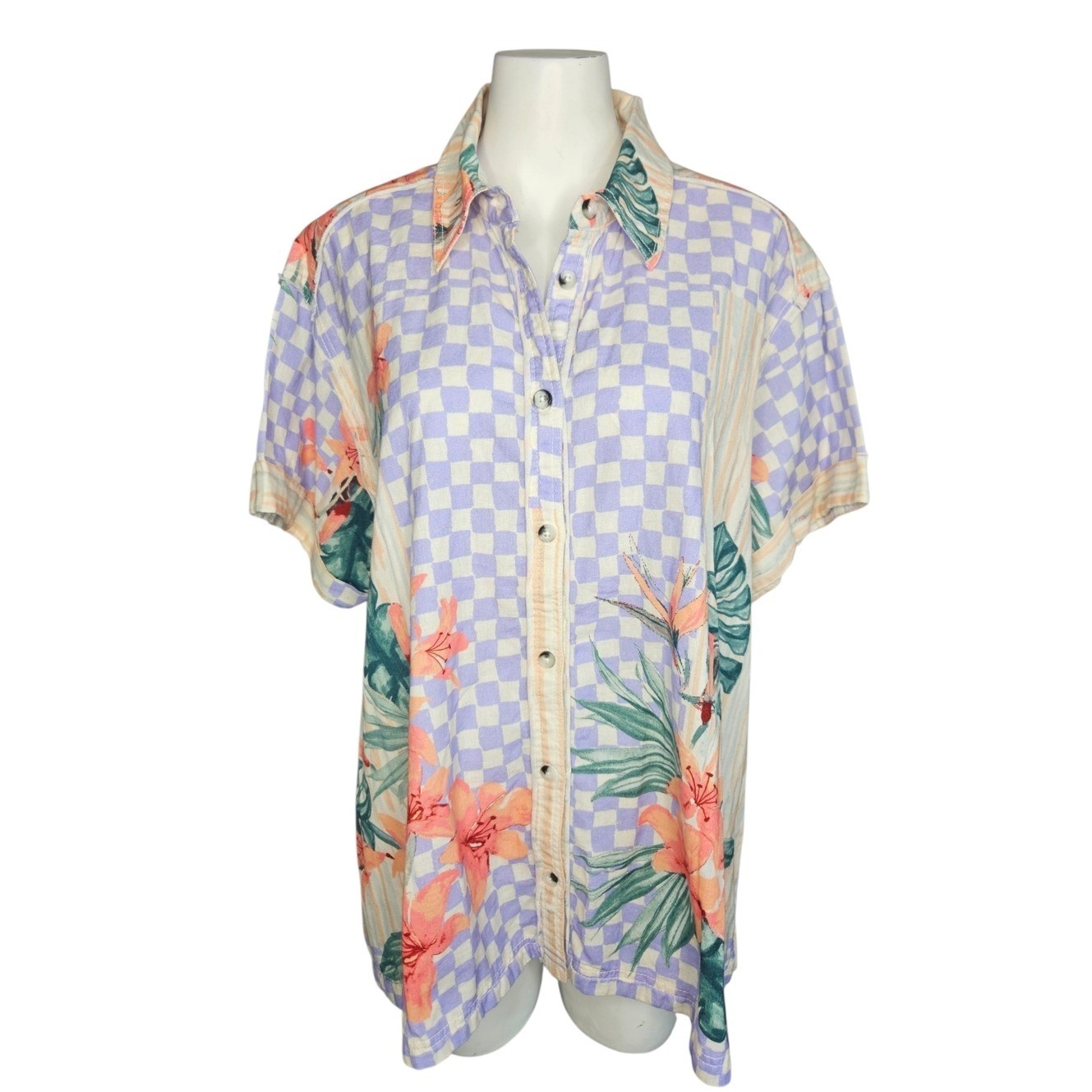 We The Free Retro Tropics Linen Blend Shirt Sz Medium Floral Resortwear Summer