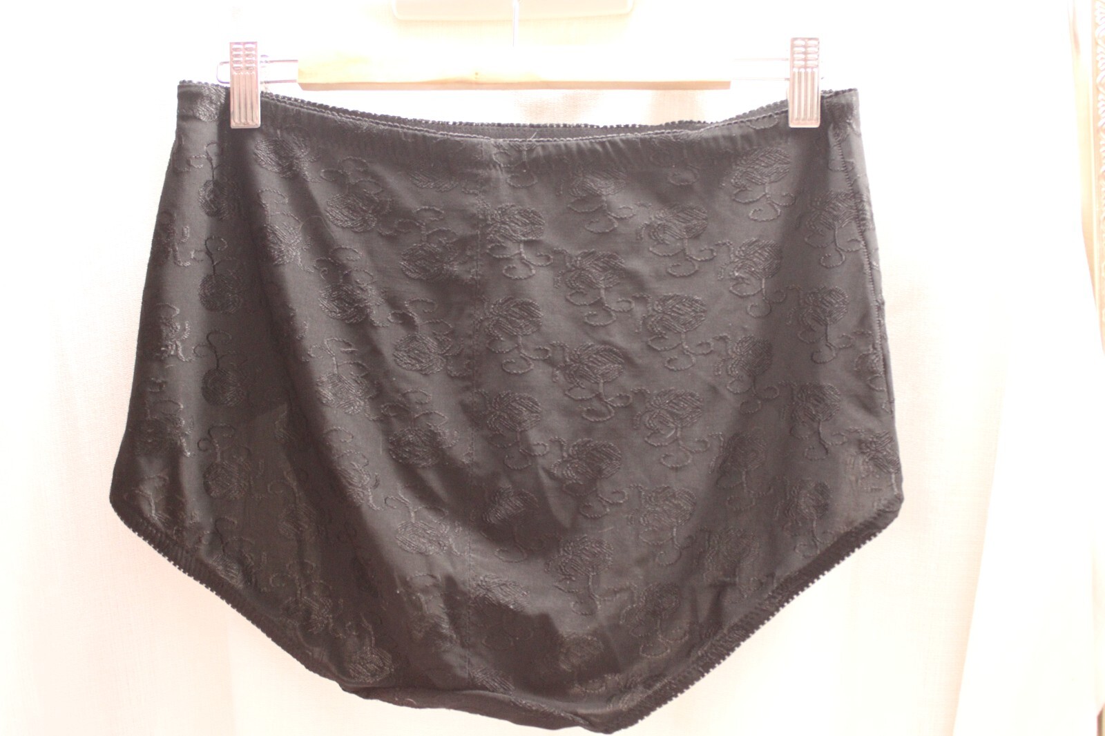 Vint. Sissy Nylo/Spand Black Lace Brief High Waist Tummy Control Silky Panties 8