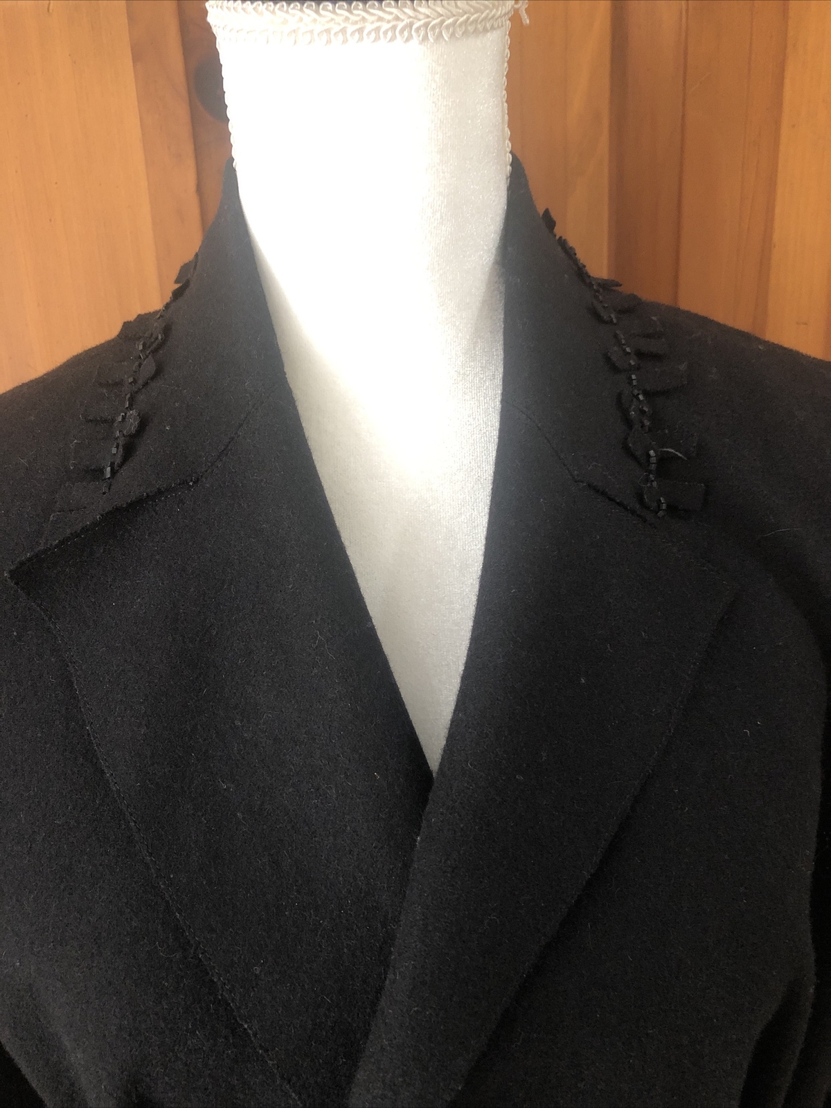 Valentino Miss V Vintage 80s Black Wool Felt Wrap Fringed Beaded Coat size 44 10