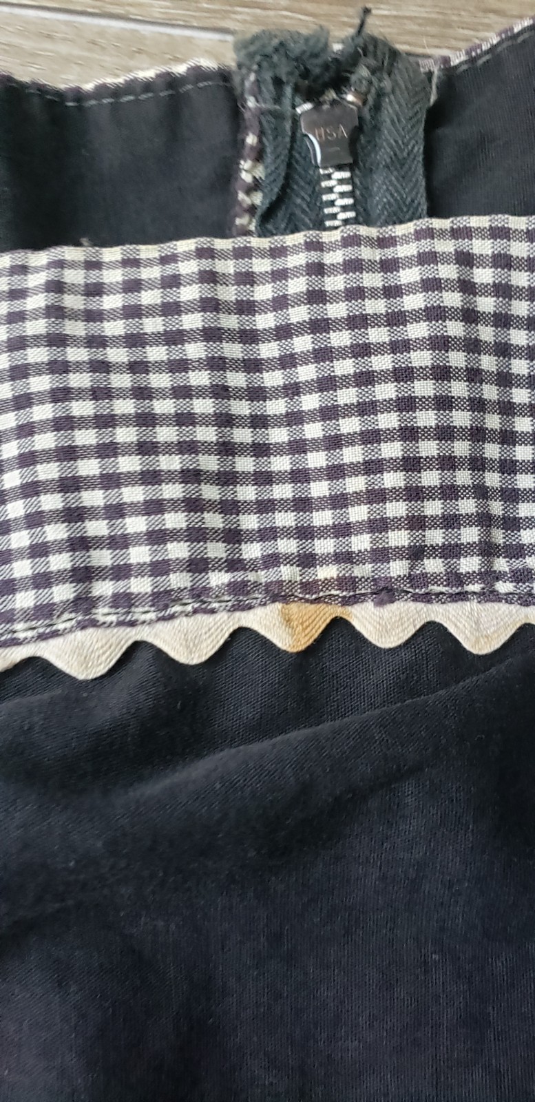 VTG 50s Black Gingham Rockabilly Dress Sz XS/S? Fit Flare Pinup Trad Wife DAMAGE