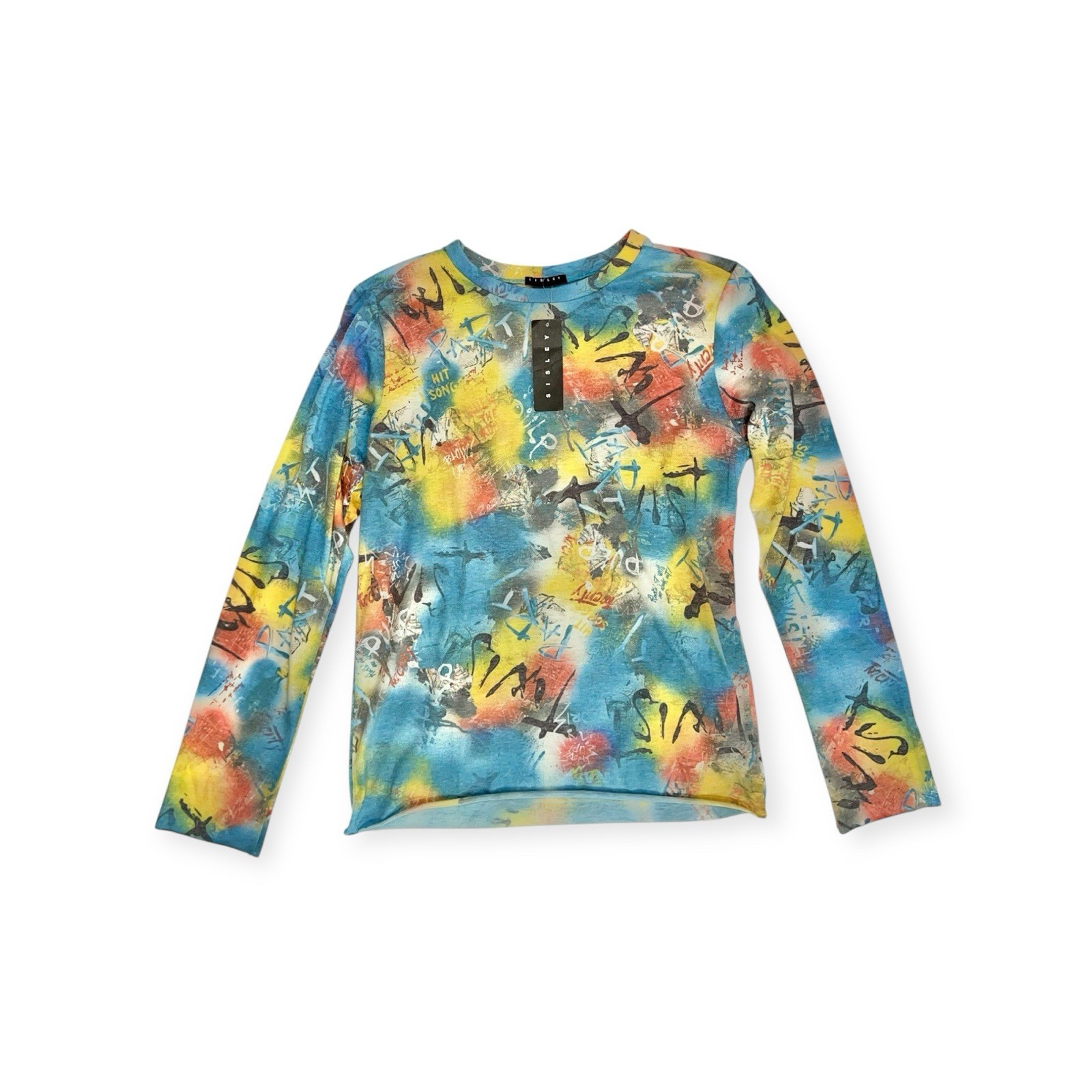 VTG Y2K SISLEY GRAFFITI T-SHIRT TOP RAVE MOD DISCO PSYCHEDELIC CYBER GOTH NWT