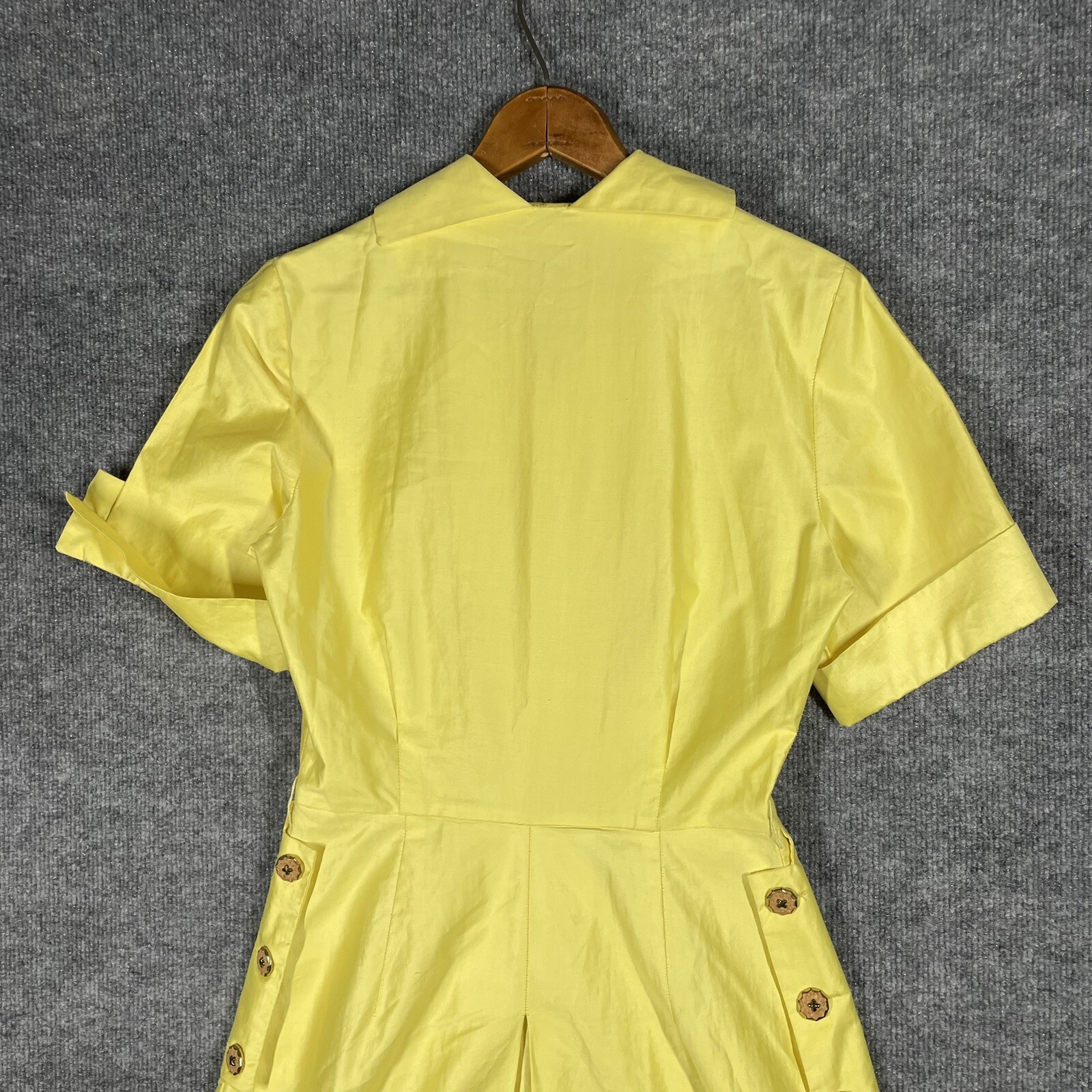 VINTAGE 50s Town & Country Club Dress Small Polished Cotton Day Tea Swing Yellow