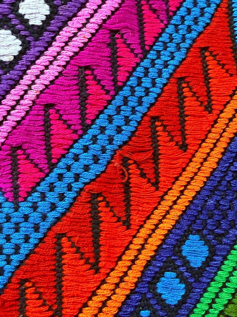 Vintage 80s Geometric Cardigan Sweater Blue Bold Retro Knit S/M