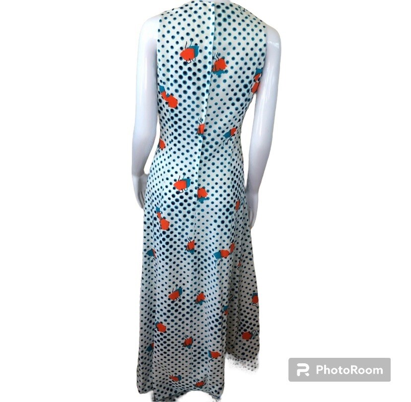 1970’s vintage Poppies and Polka Dots maxi Mod Glam Polka Dot Floral Dress SMALL