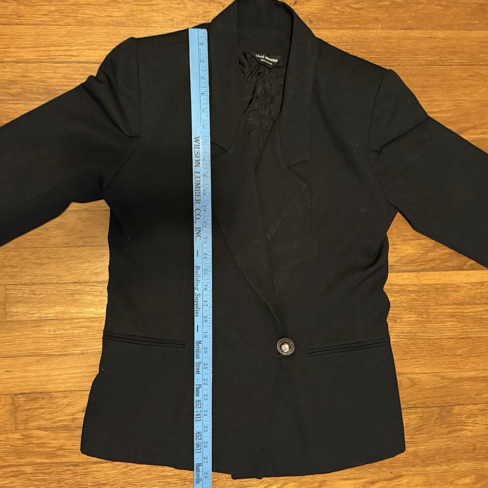VTG Black Blazer Jacket Sz 12 P Petite 90s Shoulder Pads Chad Stevens