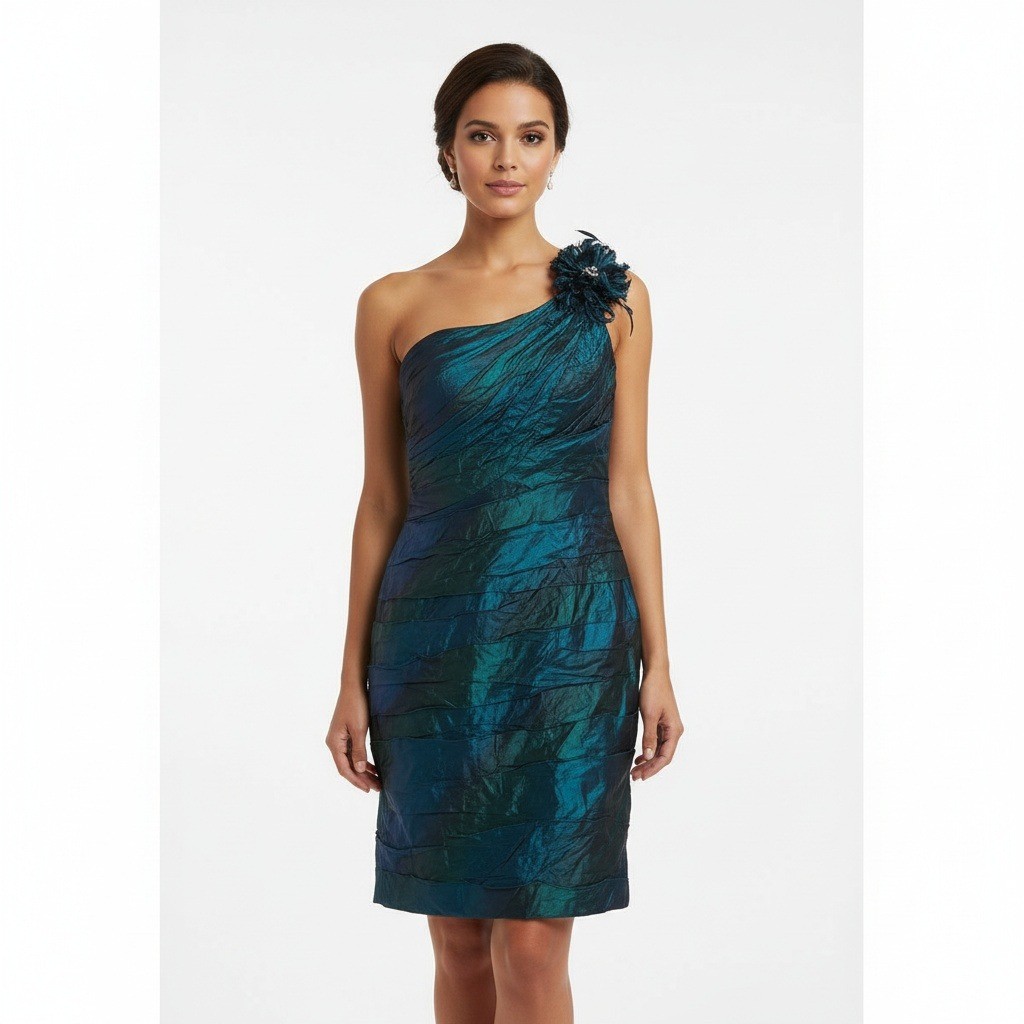 Vintage y2k Alberto Makali cocktail formal One Shoulder iridescent Feathers
