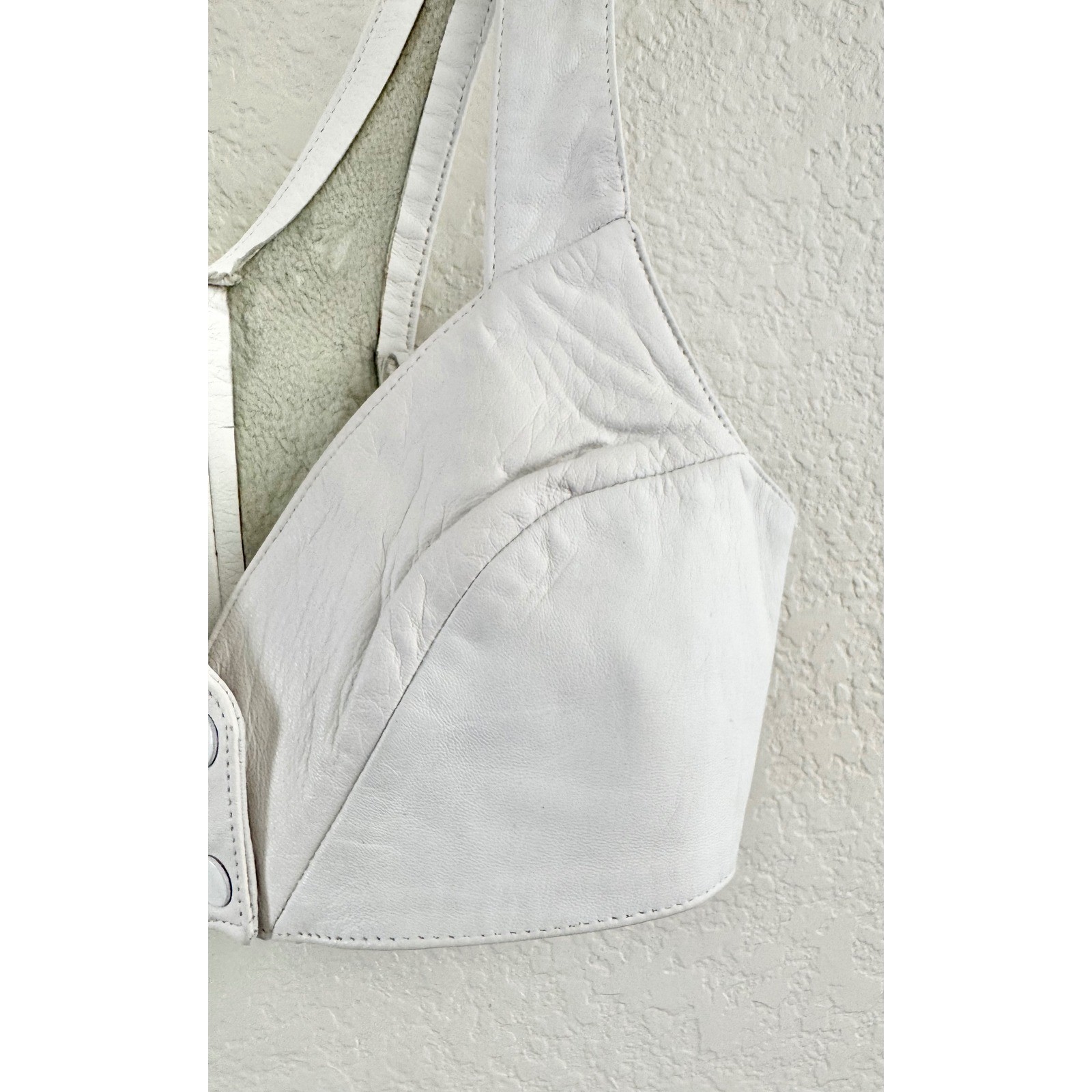 Firenze Santa Barbara Crop Top Vest Leather White Vintage Petite USA Made S