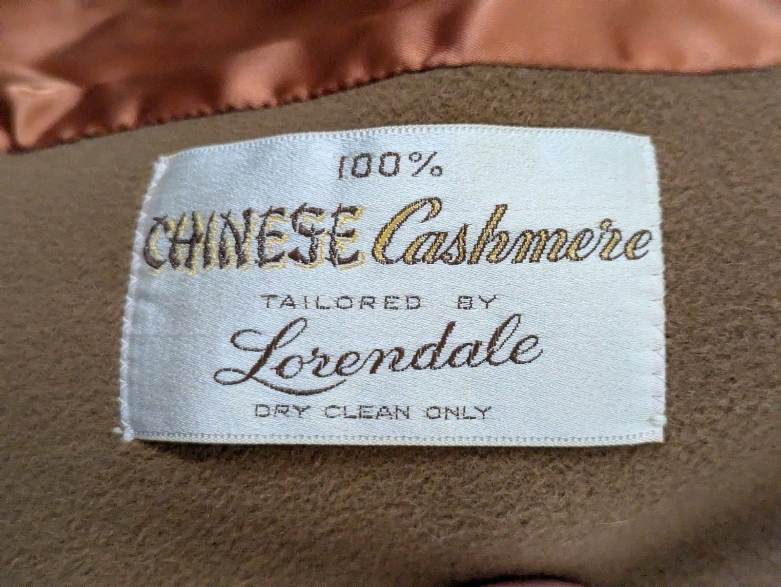 VTG 50s Chinese Cashmere Long Coat Fur Collar Womens XL Carmel Brown USA Made