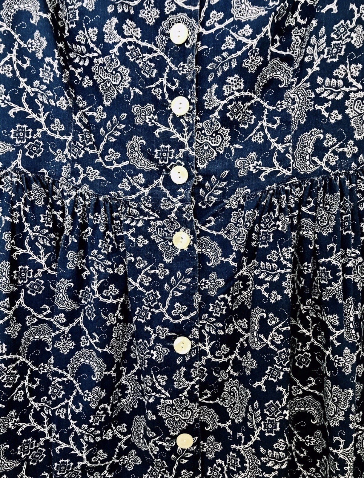 Esprit Vintage 80’s Womens 11/12 Navy White Floral Batik Print Tank Style Dress