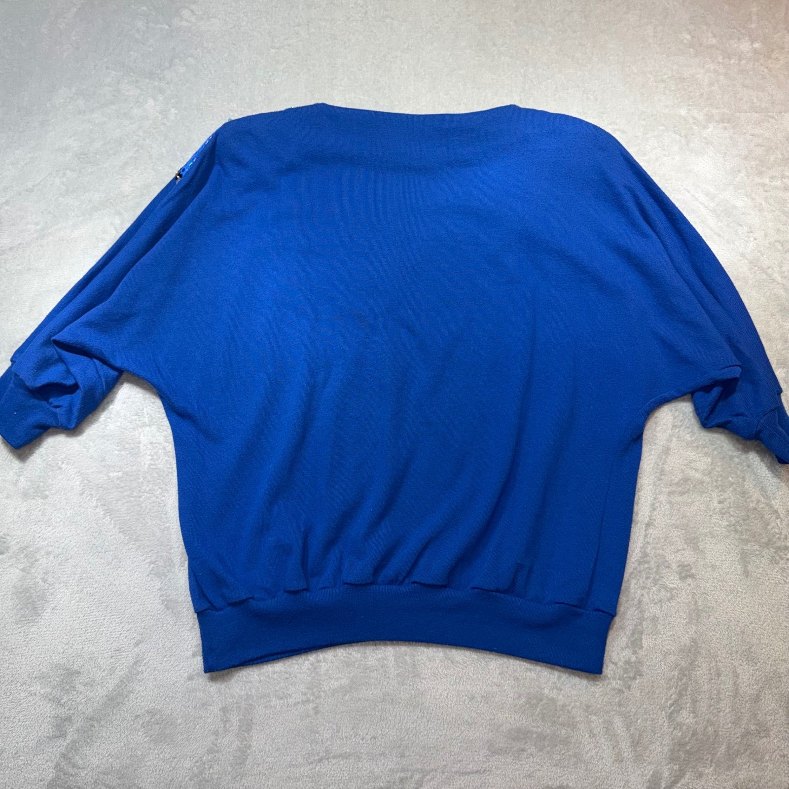 Vintage 80s Royal Blue Sequin Batwing Top Rhinestone Sparkle Party Shirt Large