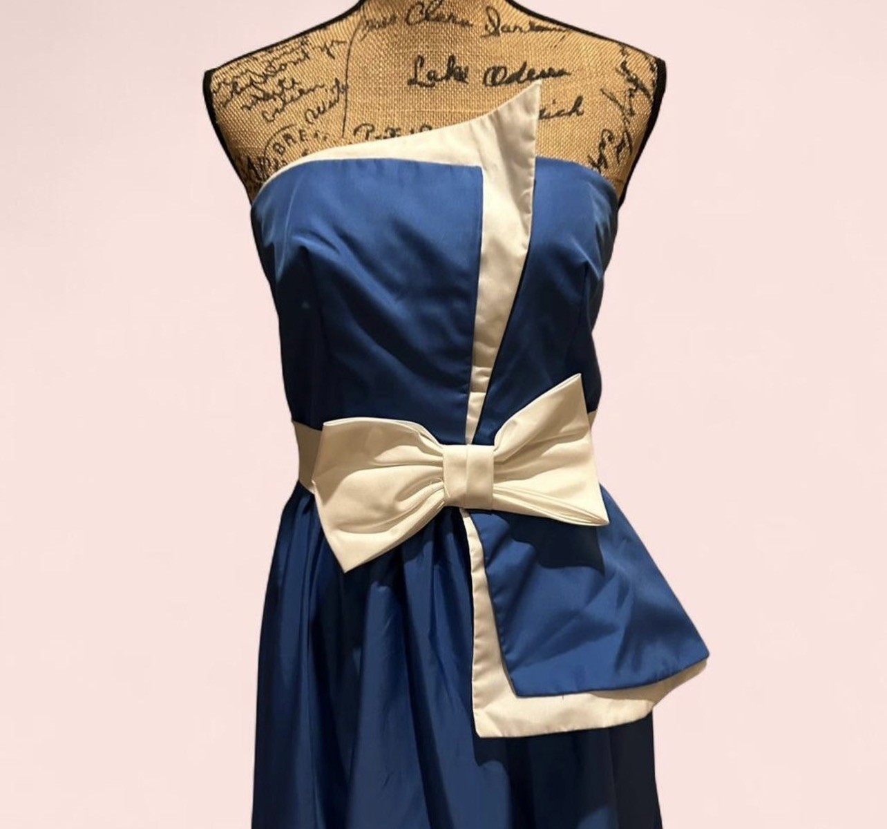 Vintage Prom Dress Royal Blue White 1980 maxi bow detail dress formal special
