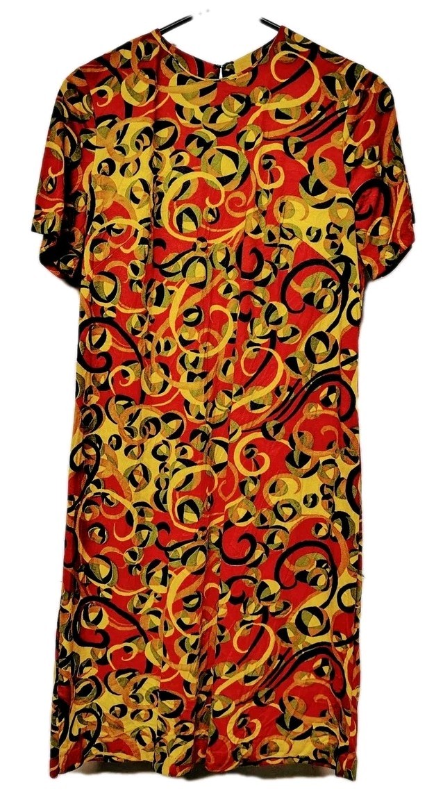 Vintage 1960s 1970s Handmade Psychedelic Mod Dress Groovy Swirl Print Women’s XL