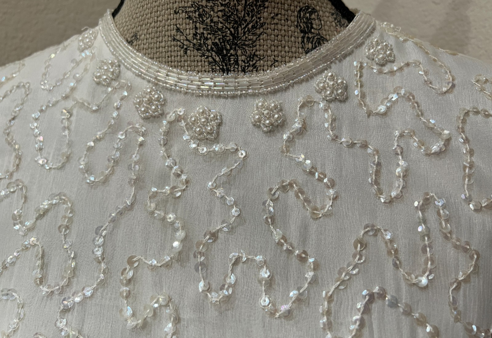 Brilliante by J.A. IVORY/CREAM Sequin Beaded Formal Party Silk Dress Petite Larg