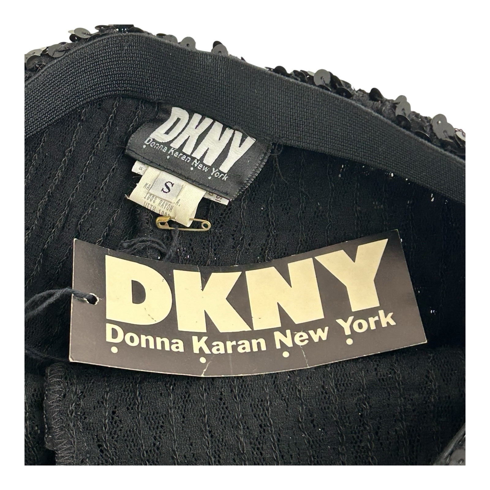 Vtg DNKY Black Sequined Pants Stretch Size S Pull-On Party NYE Made In USA NWT