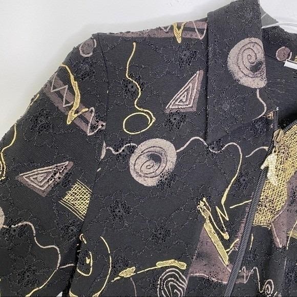 Vintage Abstract Geometric Zip Jacket Black Gold Rhinestone Shoe Pull Large