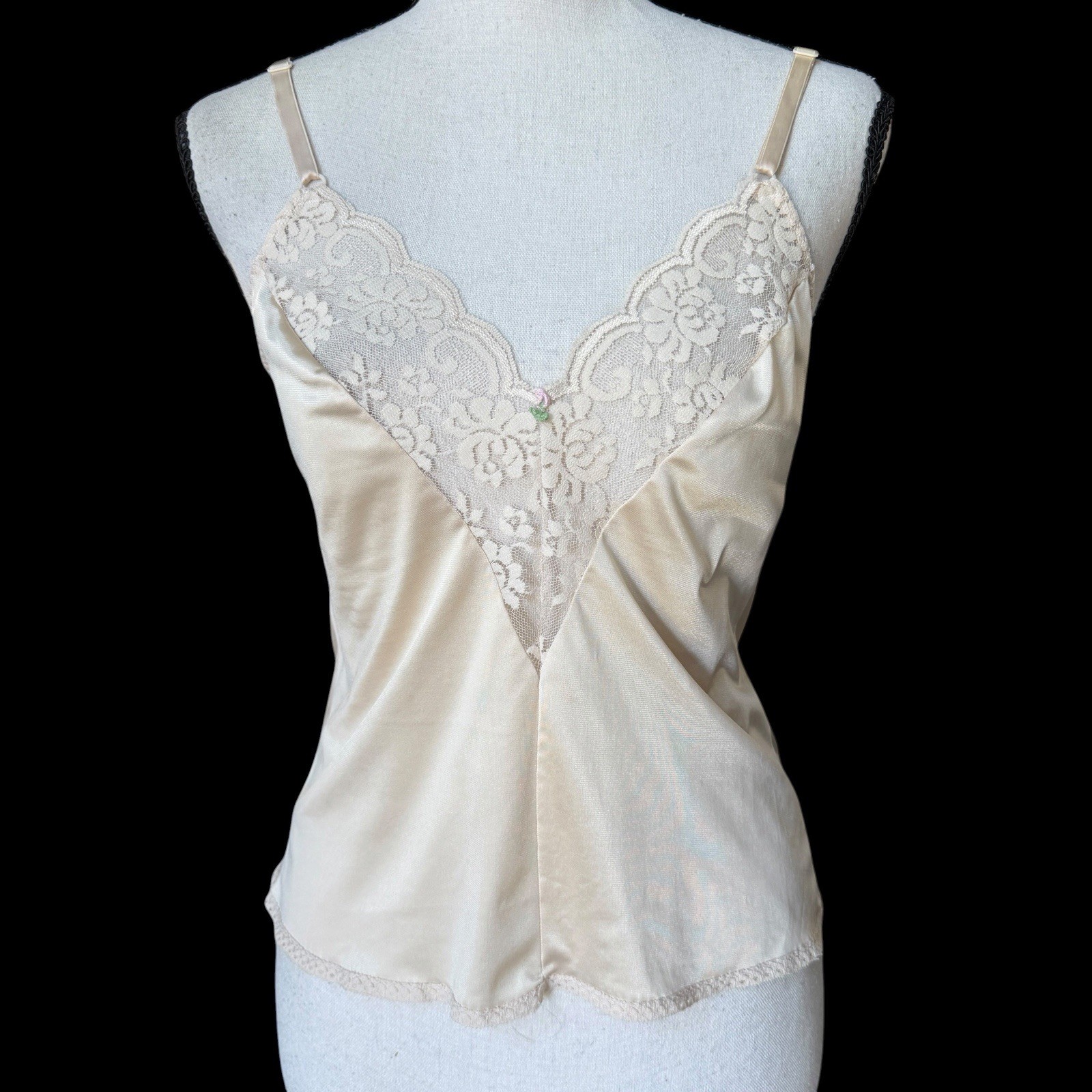 60s 70s Vintage Maidenform Chantilly Satin Lace Camisole 32 Coquette USA