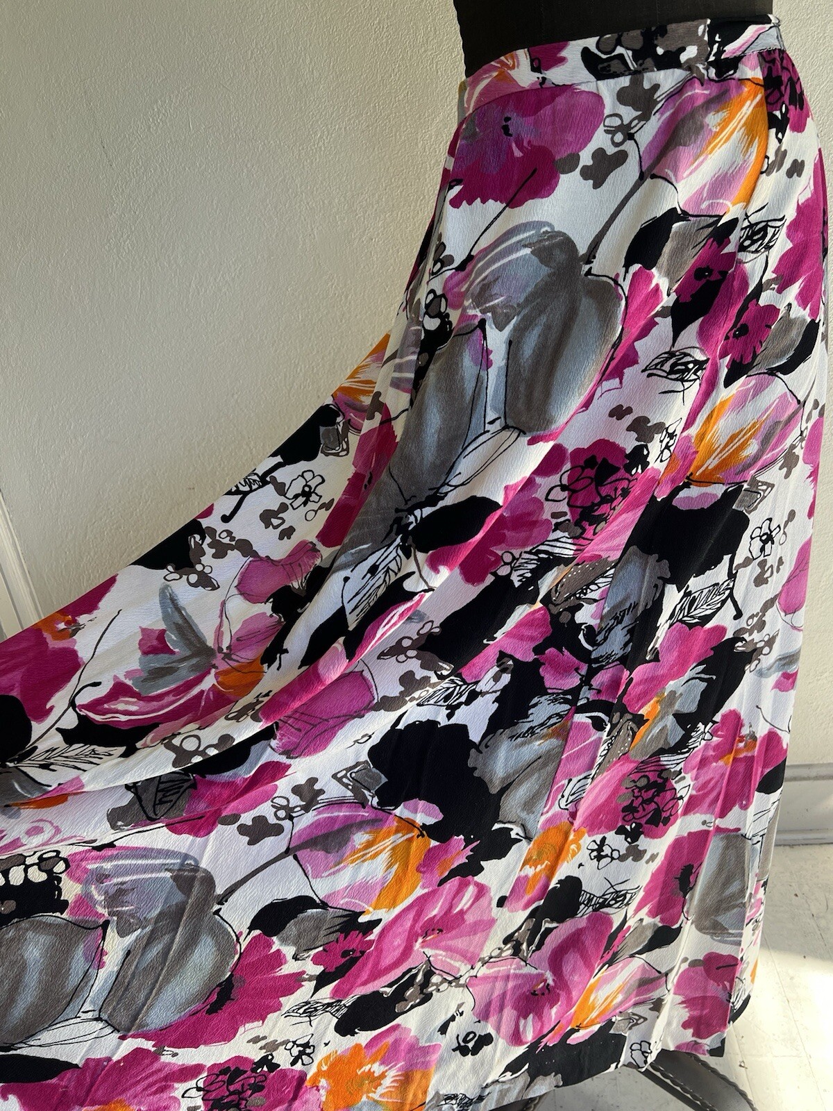 VTG 50’s 60’s Abstract Pink Black Prints Hand Made Barcloth Maxi Poodle Skirt M