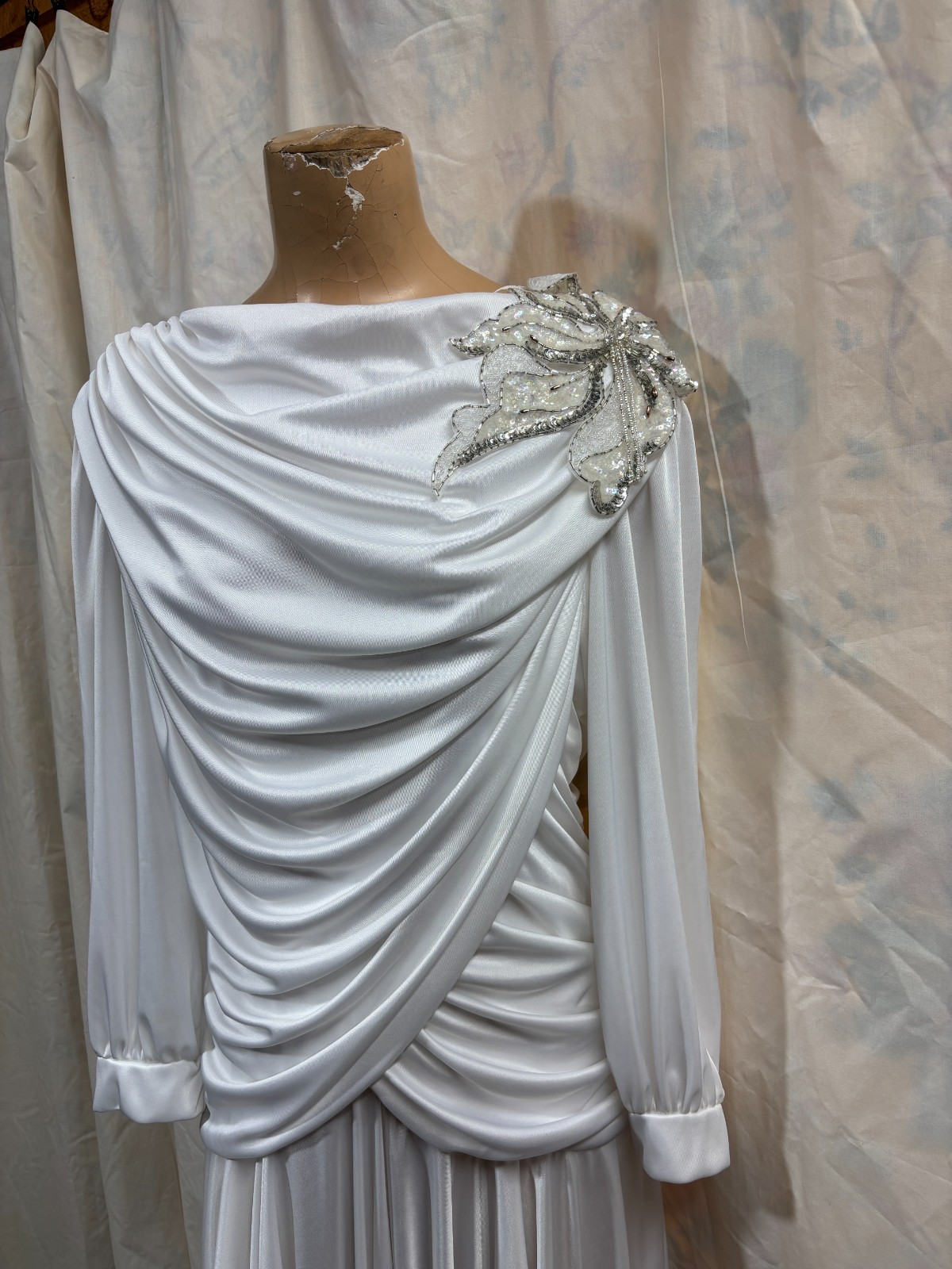 Vintage 1970s 1980s Joo Mee White Evening Cocktail Wedding Disco Dress 13/14
