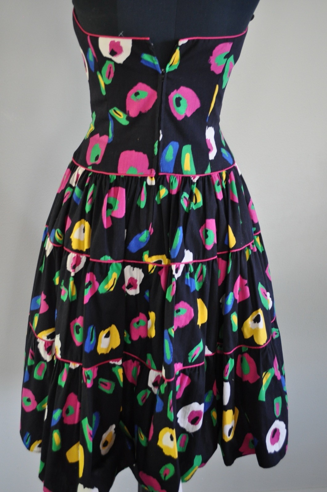 Vintage Prom Dress 1980’s AJ Bari Size 8 Black with Geometric Pattern Drop Waist