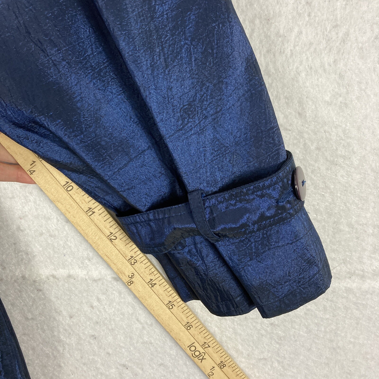 90s VTG Trenchcoat Iridescent Blue Plus 18WP Petite Belted Brem Rainwear Womens
