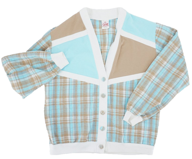Vintage Graff California Wear Cardigan Light Jacket Blue Brown Plaid Women’s Med