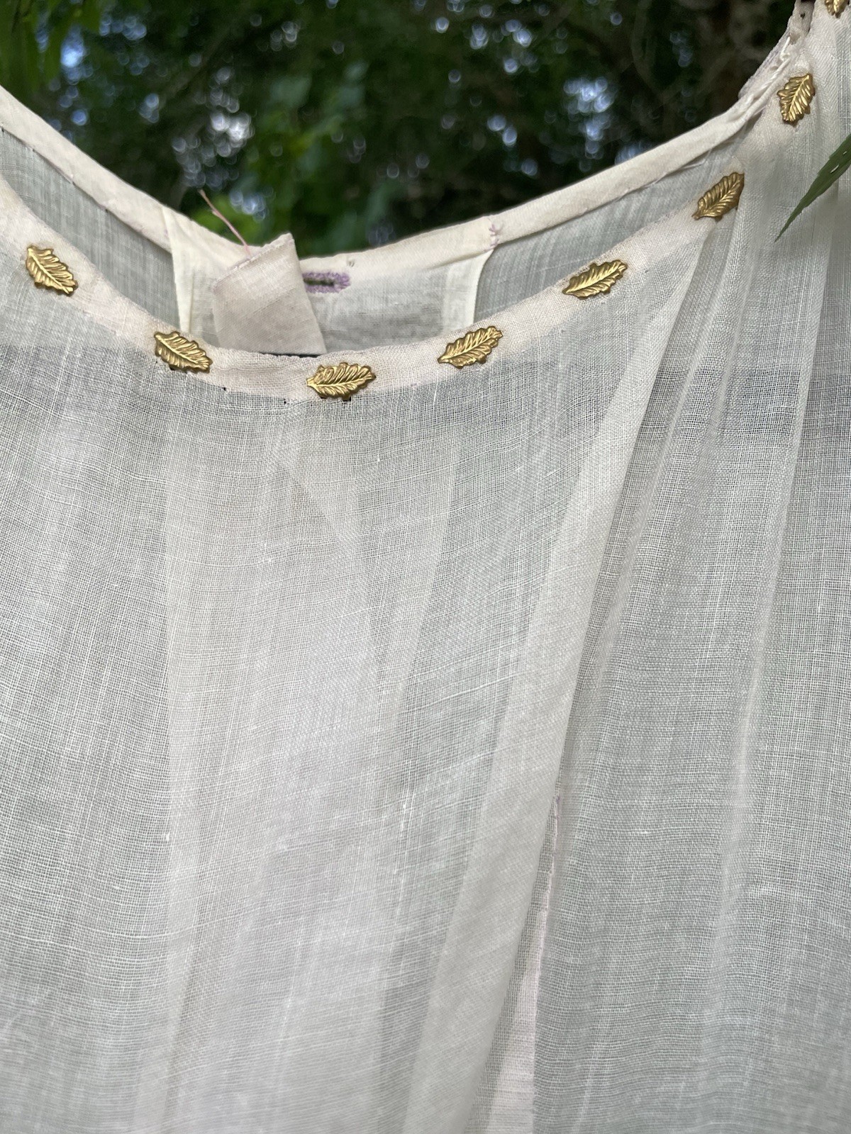 Auth antique 1900s Sheer dress Light Pink unique gold button details On The Neck