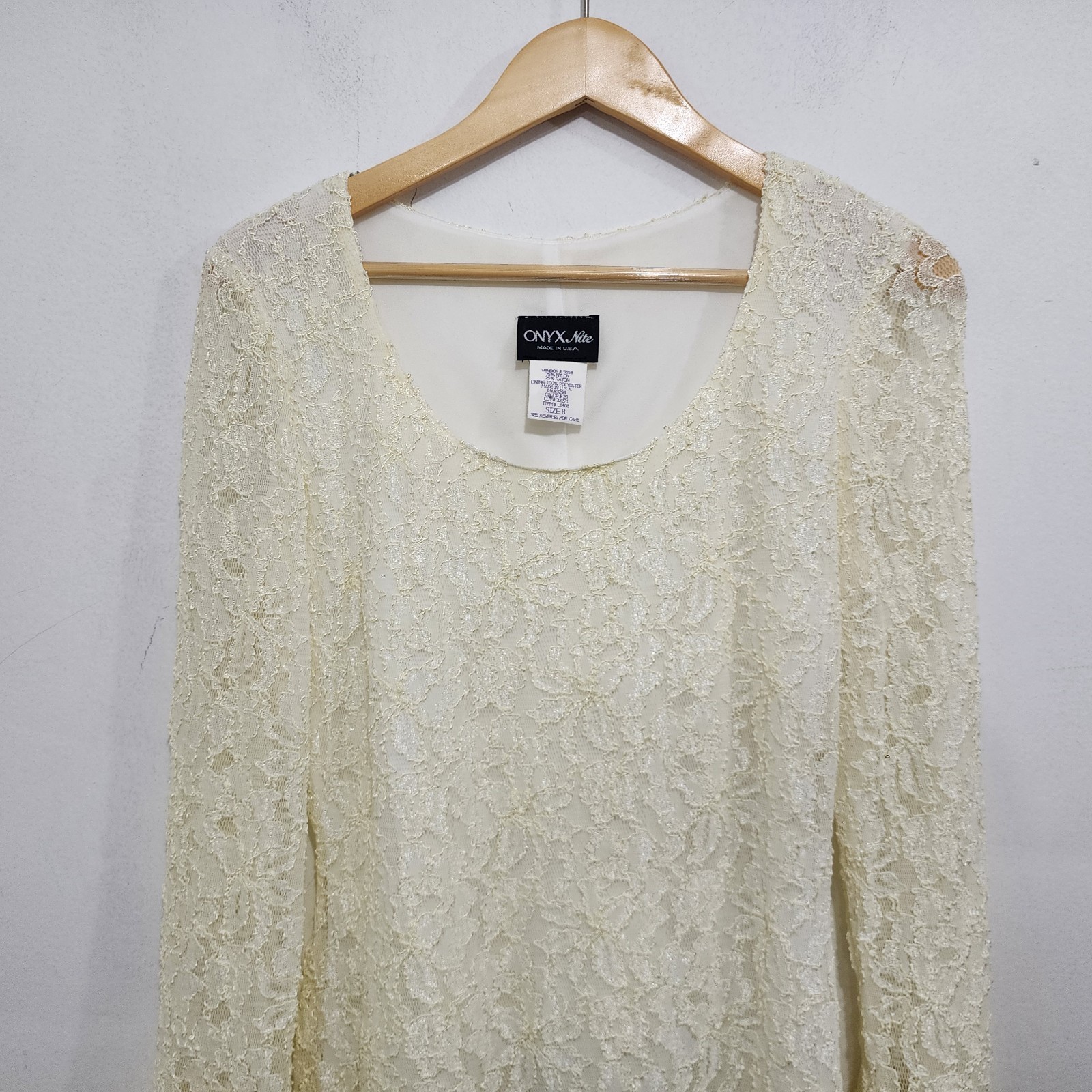 Onyx Nite 90s Vintage Cream Lace Bell Sleeve Mini Dress NEW Womens Sz 8 Stretch