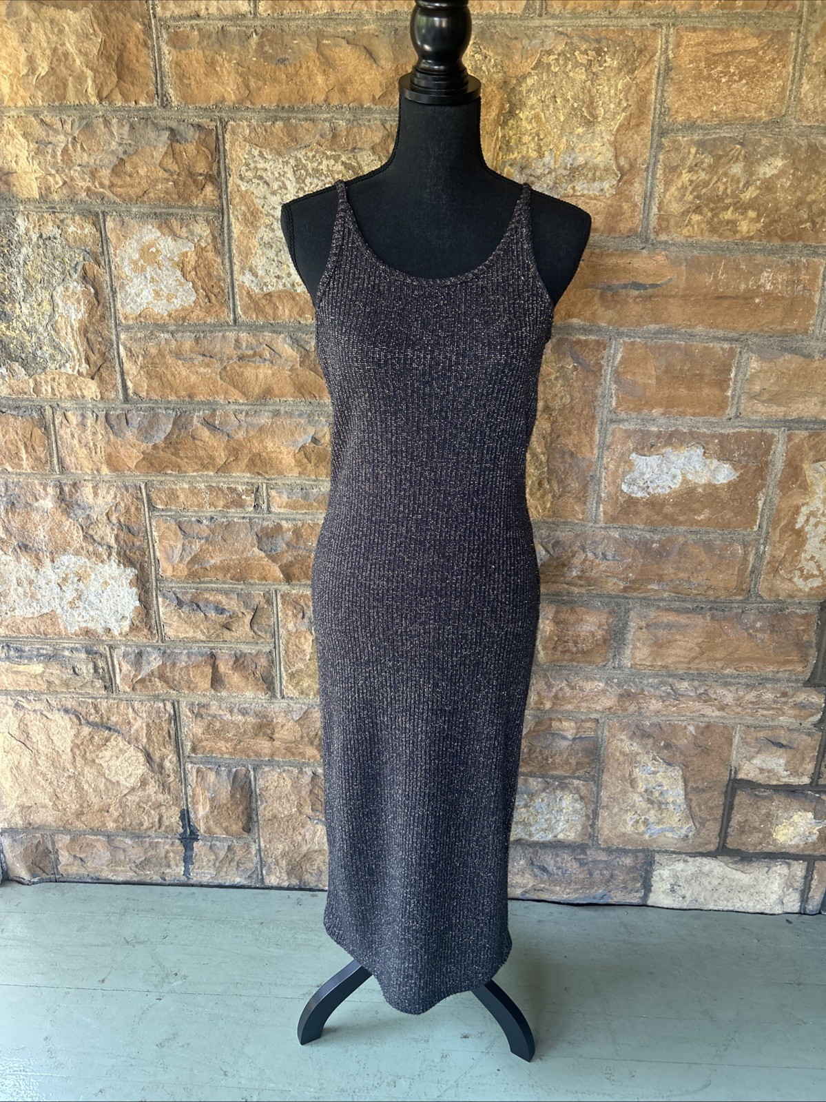 Ms. Choice California Vintage Metallic Gold/Navy Knit Dress S/M