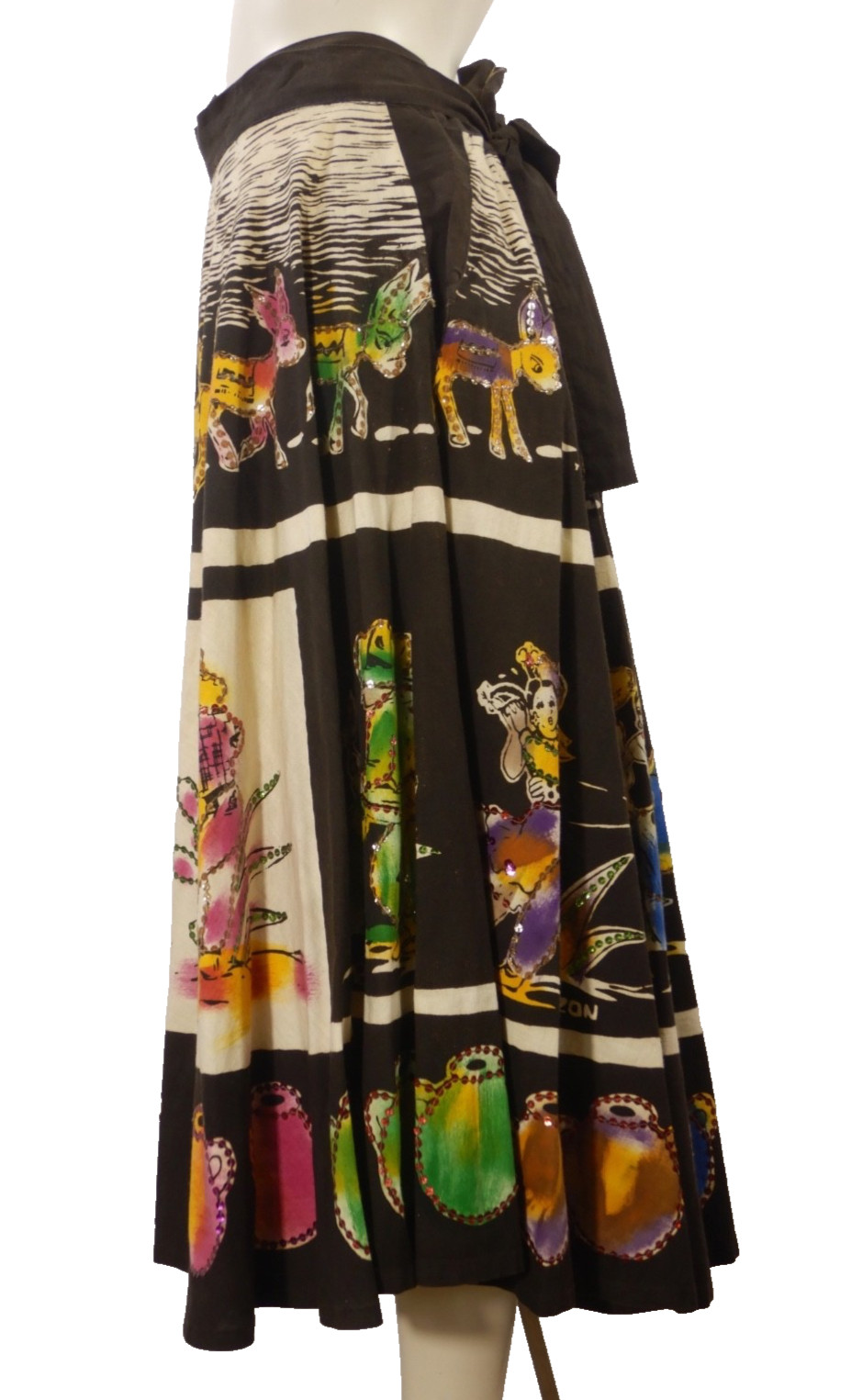 Vintage 1950s Kent Mexican Hand Painted Sequin Circle Skirt